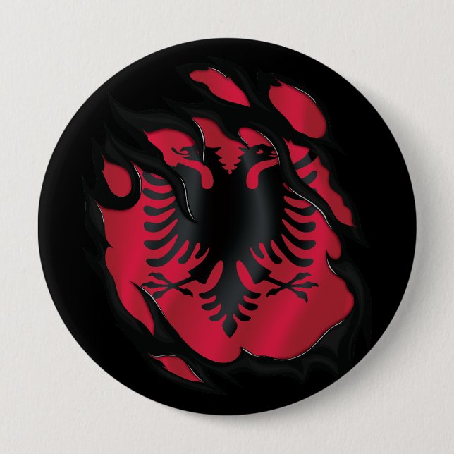 Albania Ripped Flag 10 Cm Round Badge (Front)