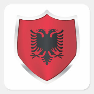 Albania Silver Shield Flag Square Sticker