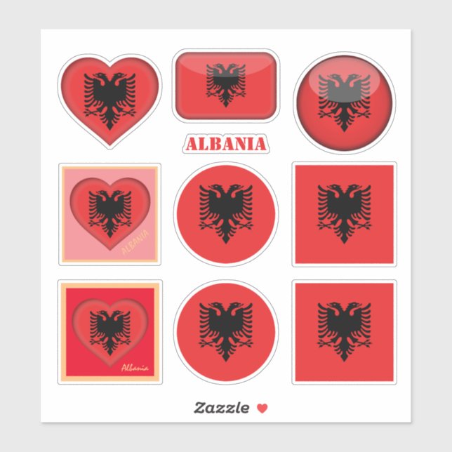 Albania stickers & Albanian Flag, Heart /sports (Sheet)