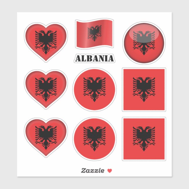 Albania stickers & Albanian Flag, Heart /sports (Sheet)