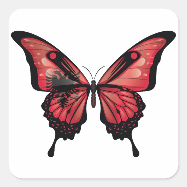 Albania Swallowtail Butterfly Flag Sticker (Front)