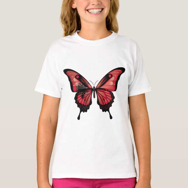 Albania Swallowtail Butterfly Flag Sticker T-Shirt (Front)