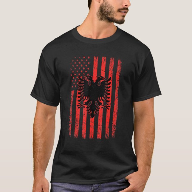 Albania Usa Flag Patriotic American Albanian Flag T-Shirt (Front)