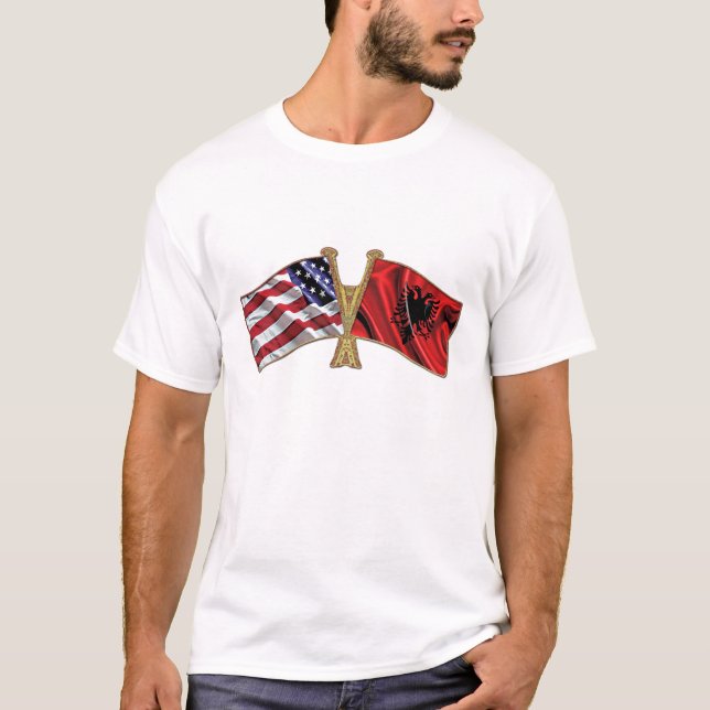 Albania USA friendship Flag T-Shirt (Front)