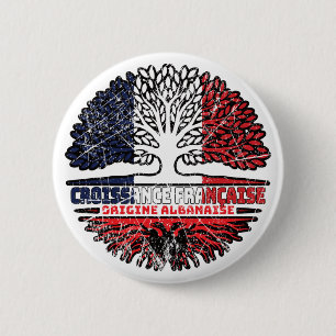 Albanian Albania French France Tree Roots Flag 6 Cm Round Badge