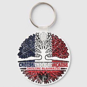 Albanian Albania French France Tree Roots Flag Key Ring