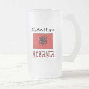 Albanian Albanian Flag Personalised  Frosted Glass Beer Mug