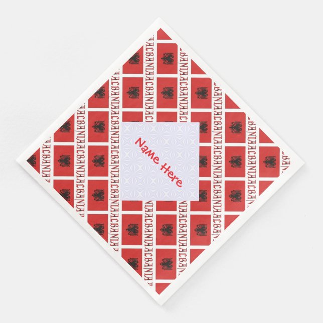 Albanian Albanian Flag Tiled Red Personalised  Napkin (Corner)