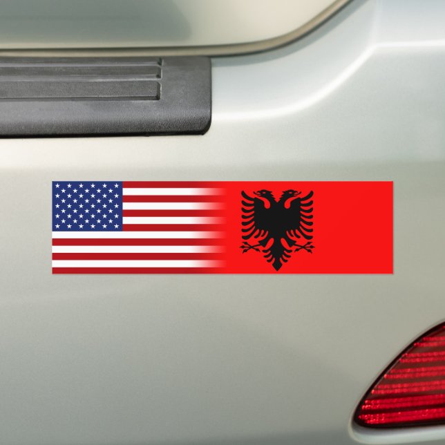 Albanian-American Albania Flag US Flag Bumper Sticker (On Car)