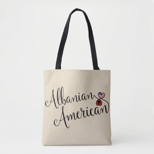 Albanian American Entwined Hearts Grocery Bag (Front)
