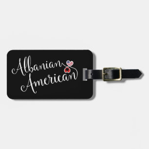 Albanian American Entwined Hearts Luggage Tag