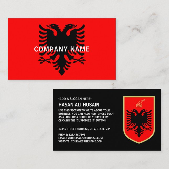 Albanian Coat of Arms, Flag of Albania Business Card (Front/Back)