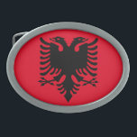 Albanian Coat of arms Oval Belt Buckle<br><div class="desc">Black eagle double head symbol of Albania patriotic pattern</div>