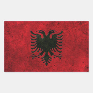 Albanian Flag Aged Steel Effect Rectangular Sticker