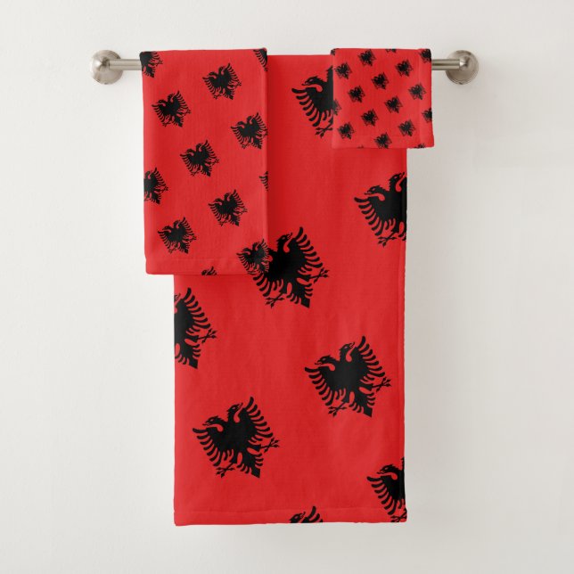 Albanian Flag & Albania travel, holiday /sport fan Bath Towel Set (Insitu)