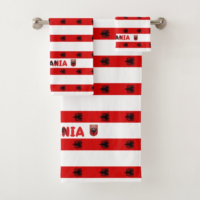 Albanian flag bath towel set (Insitu)