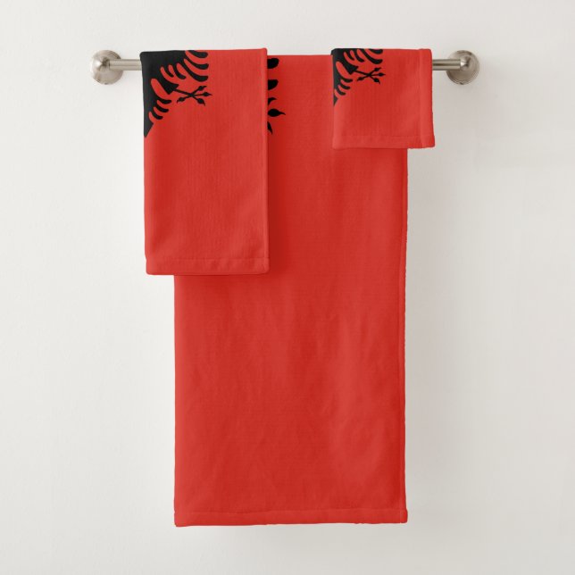Albanian flag bath towel set (Insitu)