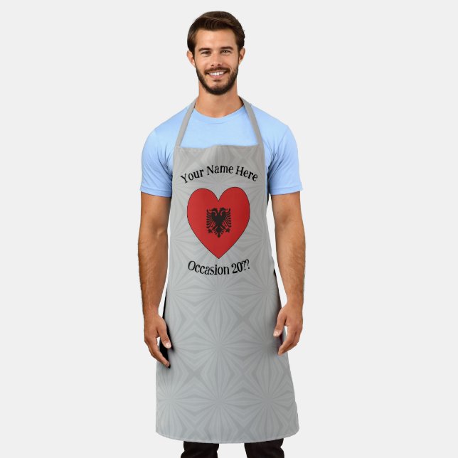 Albanian Flag Flag Heart Personalised Apron (Worn)