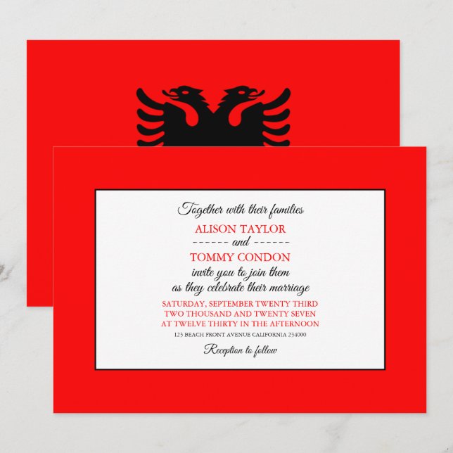 Albanian Flag, Flag of Albania Wedding Invitation (Front/Back)