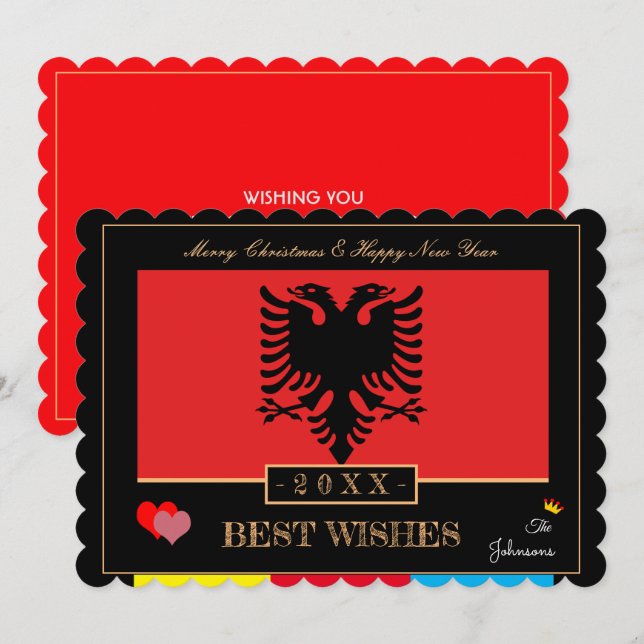 Albanian Flag & Happy New Year/Best Wishes Albania Holiday Card (Front/Back)
