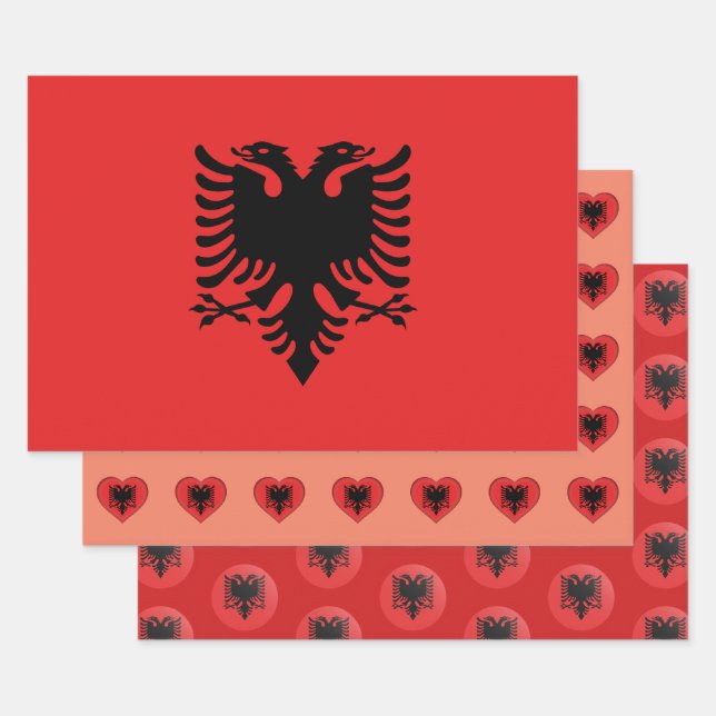 Albanian Flag, Heart & Albania Fashion / Gift Set Wrapping Paper Sheet (Set)