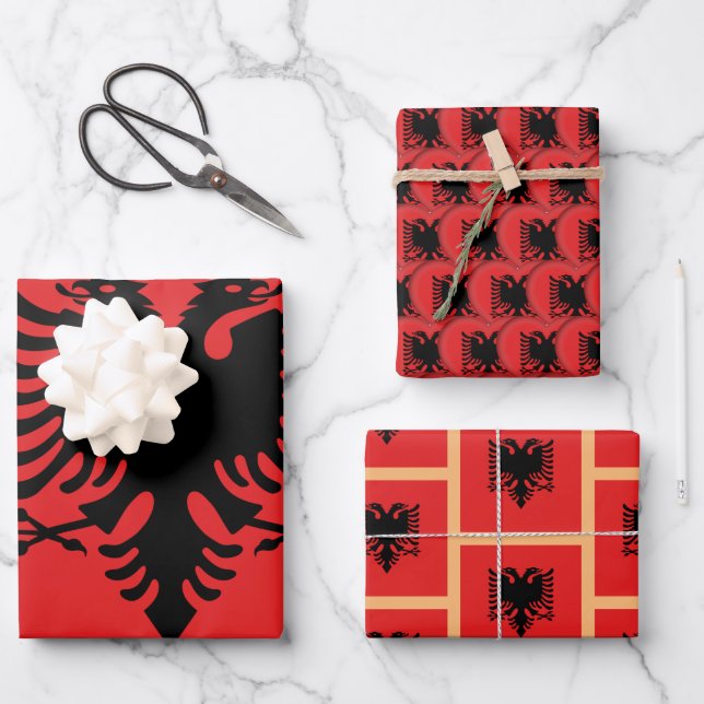 Albanian Flag, Heart & Albania Fashion / Gift Set Wrapping Paper Sheet (Front)
