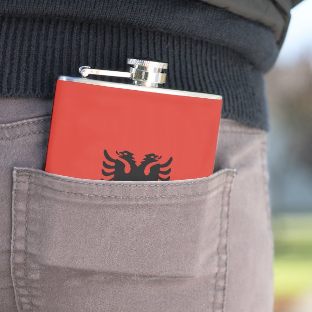 Albanian flag hip flask (In Situ)