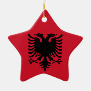 Albanian Flag on Ceramic Star Pendant Ceramic Tree Decoration