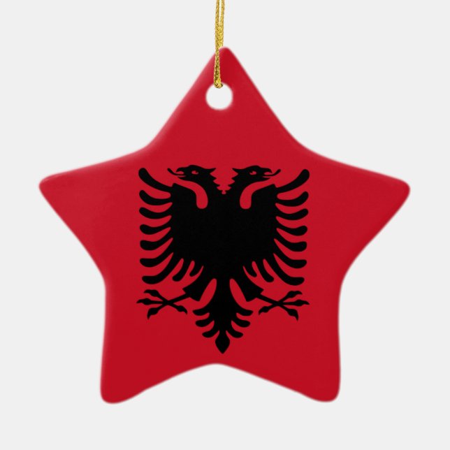 Albanian Flag on Ceramic Star Pendant Ceramic Tree Decoration (Front)