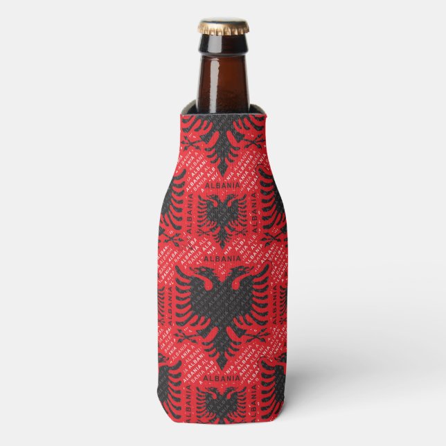 Albanian flag pattern 2 bottle cooler (Bottle Front)