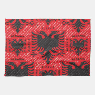 Albanian flag pattern 2 tea towel
