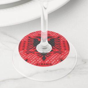 Albanian flag pattern 2 wine glass tag