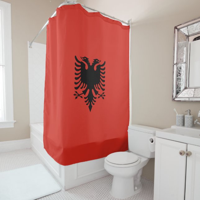 Albanian flag shower curtain (In Situ)