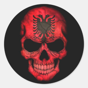 Albanian Flag Skull on Black Classic Round Sticker