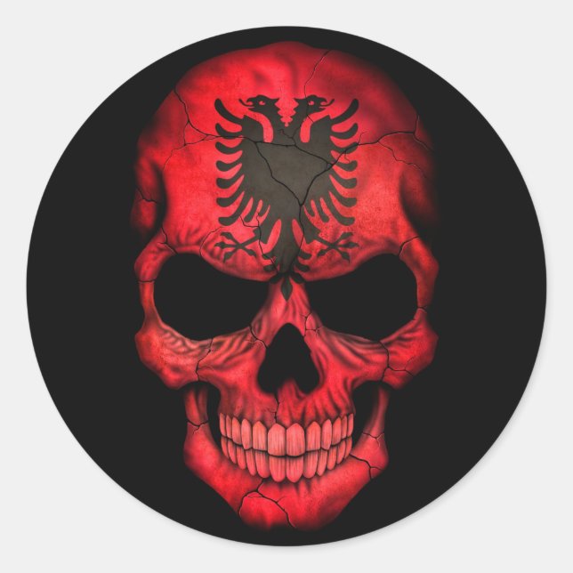 Albanian Flag Skull on Black Classic Round Sticker (Front)