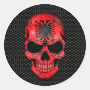 Albanian Flag Skull on Steel Mesh Graphic Classic Round Sticker
