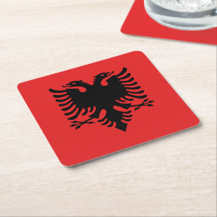 Albanian flag square paper coaster