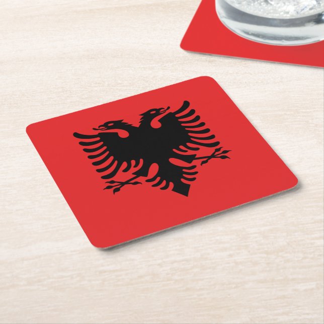Albanian flag square paper coaster (Angled)