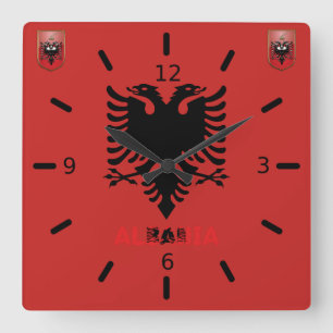 Albanian flag square wall clock