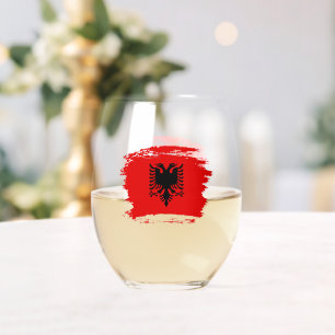 Albanian flag stemless wine glass