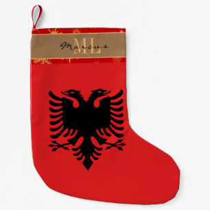 Albanian Flag stocking, Albania monogram snowflake Small Christmas Stocking