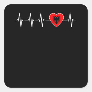 Albanian Heartbeat I Love Albania Flag Heart Pride Square Sticker