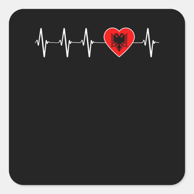 Albanian Heartbeat I Love Albania Flag Heart Pride Square Sticker (Front)