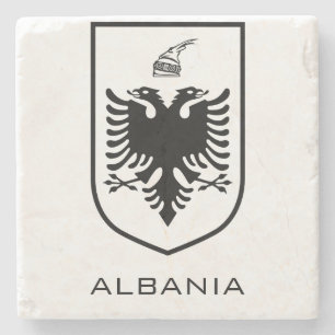 Albanian National Coat of Arms Heritage Ink Stone Coaster