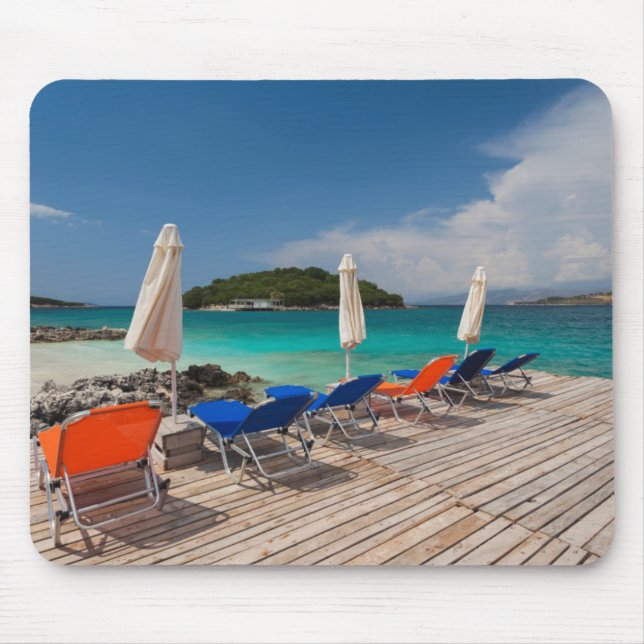Albanian Riviera, Ksamil, town beachfront Mouse Mat (Front)