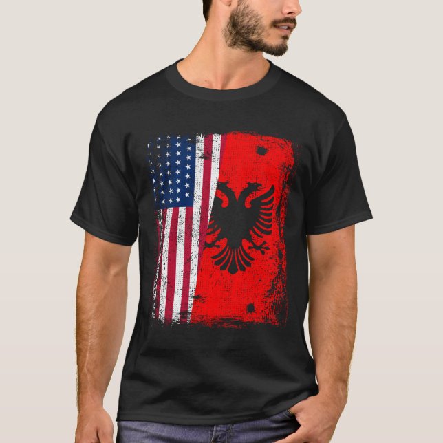 ALBANIAN ROOTS  Red Eagle  ALBANIA American Flag T-Shirt (Front)
