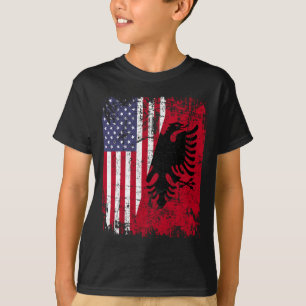 ALBANIAN ROOTS Red Eagle Half American ALBANIA FLA T-Shirt