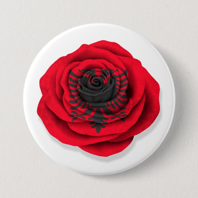 Albanian Rose Flag on White 7.5 Cm Round Badge (Front)