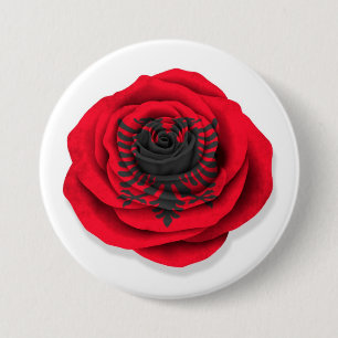 Albanian Rose Flag on White 7.5 Cm Round Badge