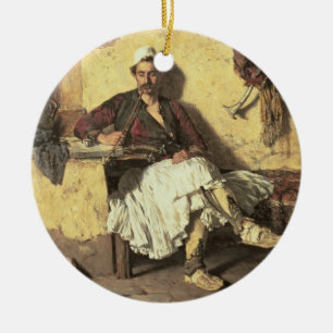Albanian Sentinel Resting (Arnaueti) (oil on canva Ceramic Tree Decoration